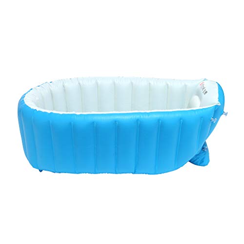 Lsaki Baby Inflatable Bathtub, Portable Anti-Slippery Swimming Pool Shower Thick Basin Big Seat Soft Comfortable Foldable Travel for New Born Baby Infant Kids Boys Girls (Blue)