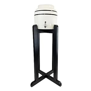 Lead-Free Porcelain Water Dispenser with Black Stripes and 27" Natural Wood Floor Stand