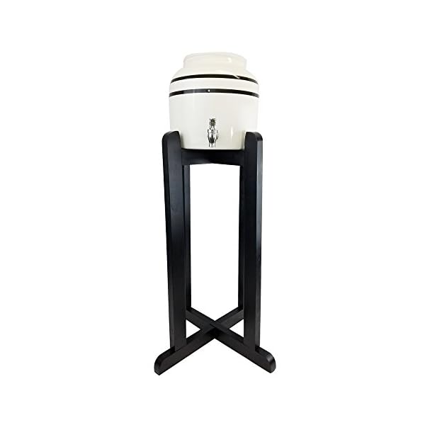 Lead-Free Porcelain Water Dispenser with Black Stripes and 27" Natural Wood Floor Stand