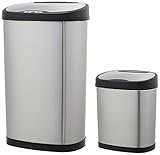 AmazonBasics Automatic Trash Can Set -12 Liter and 50 Liter, Stainless Steel