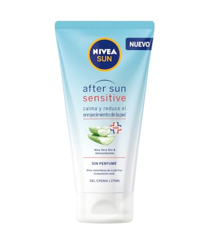After Sun Sensitive Gel-Crema (1 x 175 ml), crema calmante con aloe vera, crema hidratante para piel sensible y con alergia al sol