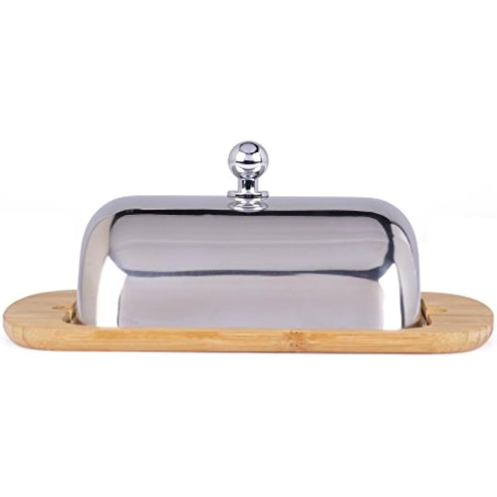 Mercier Kitchen MERCIER Bamboo + Stainless Steel Butter Dish With Lid