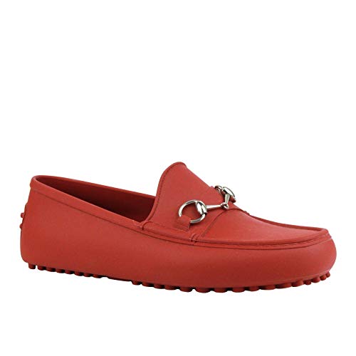 Gucci silver horsebit red rubber loafer shoes 386586 64…