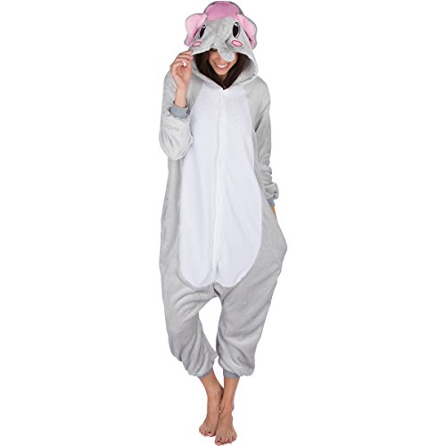 Adult Onesies Kigurumi Cosplay Pajamas: Elephant Hood Animal Onesie Furries Outfit for Men & Women