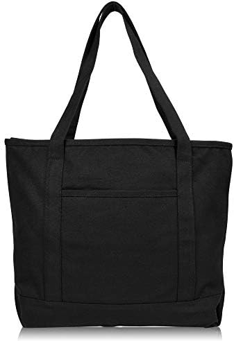 DALIX 20" Solid Color Cotton Canvas Shopping Tote Bag