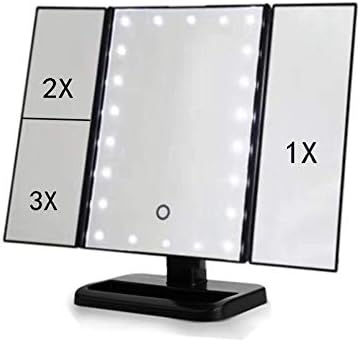 Led Illuminate Trifold Makeup Mirror Desktop Fold With Light 2X 3X Three-In-One,Squarechassis