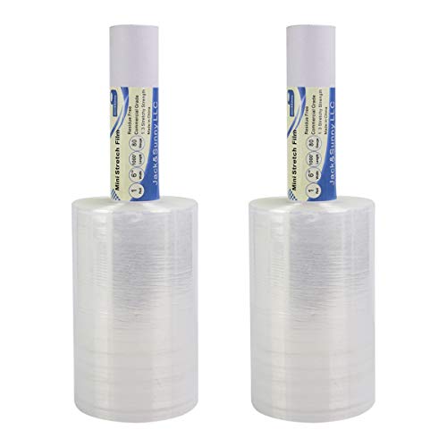 2 Roll Clear Stretch Wrap Film with Handle 6" X 1000 Feet 80 Gauge Plastic Stretch Wrap Small & Shrink Wrap Keeps Items Safe Secure and Clean by Jack&Sunny