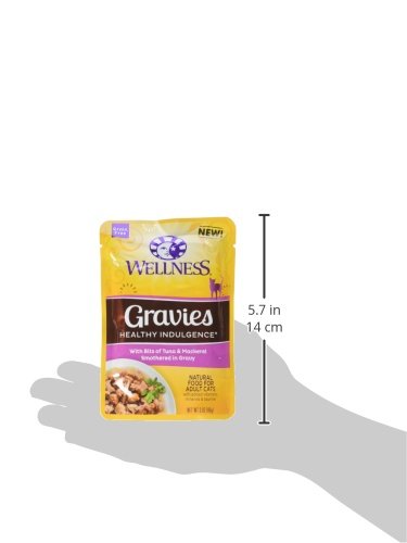 WELLNESS NATURAL PET FOOD HEALTHY INDULGENCE GRAIN FREE WET CAT FOOD, TUNA AND MACKEREL GRAVIES, 3 OUNCE (PACK OF 24)