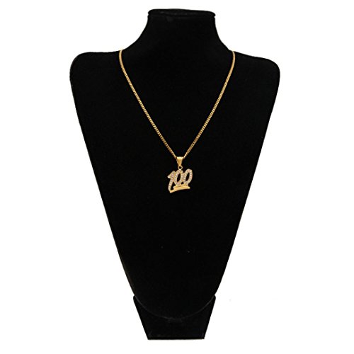 Emoji 100 Logo Pendant Bling Necklace,Fimkaul Crystal Diamond Hip Hop Statement Necklace Cuban Chain (20'', gold)