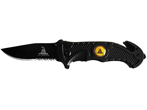 Rogue River Tactical Knives US Marine Corps Don't Tread on Me Spring Assisted Rescue Pocket Knife, Grip Drop Point Blade Gadsden Flag Patriot Military, Black