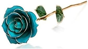 Wincspace Laquered Platinum Real Long Stem Dipped 24K Gold Trim Genuine Rose In Gold With Retail Gift Box Best Gift Of Valentine's Day &amp;Mother's Day For Mother &amp; Girl Friend (light blue)
