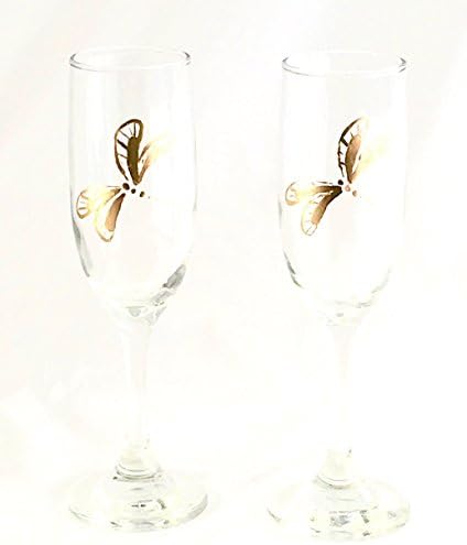 Hand Painted Champagne Flutes Gold Gilded Dragonfly set of 2, may Personalize