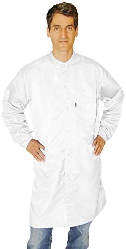 CleanPro C3.2 Cleanroom Frock/Smock with Anti-Static Knit Cuffs &amp; Zipper Closure with Snap Collar, White, X-Large