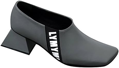 MODERN ALCHEMIST Cow Leather Square Toe Square Low Heel Grey Pumps For Women 5.5 Grey