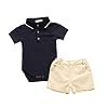 DaMohony Kids Baby Boy Outfits Newboen Boy Revers Kraag Shore Sleeve Romper + Shorts Kleding Set Jongens Zomer Kleding