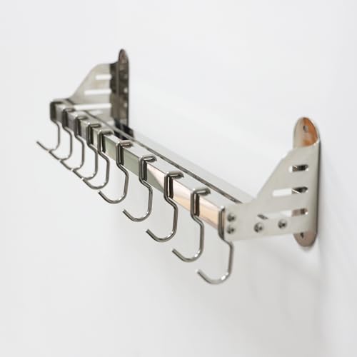 Lumai Suporte De Parede Cozinha com 10 Ganchos Móveis e Prateleira de Aço Inox 304 Para Pendurar Organizar Utensilios De Cozinha, Temperos, Facas e Panelas
