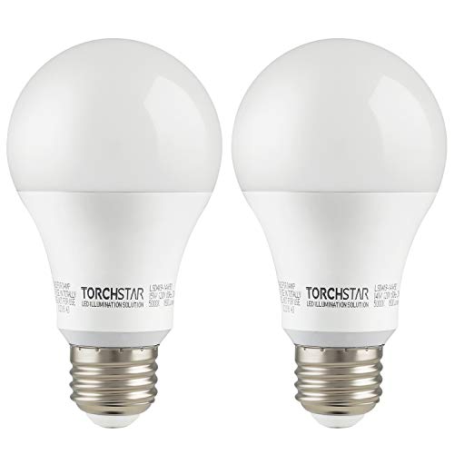 TORCHSTAR 15W Garage Door Opener LED Bulb, 100W Equivalent LED A19 Light Bulb, 1600lm Ultra-Bright 5000K Daylight, Non-Dimmable, E26 Base, UL-Listed, Damp Location Rated, Pack of 2