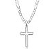 XP Jewelry Men's Sterling Silver Cross Pendant Figaro Chain Necklace Italian Made - 100-4mm - 20