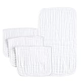PPOGOO Burp Cloths Extra Absorbent and Soft Large 21"x10" 4 Pack 6 Layers 100% Muslin Cotton White