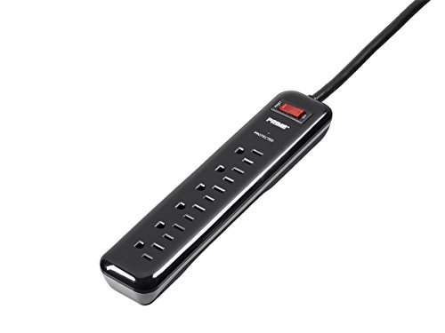 6 Outlet Surge Protector Power Strip with Low-Profile Plug with 4ft Cord, 1000 Joules, Black