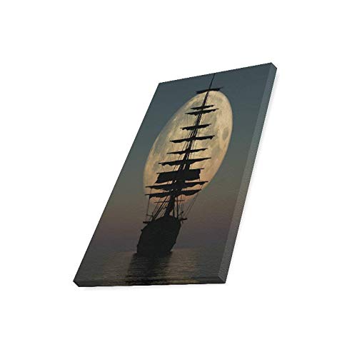 Night Moon Pirate Ship Canvas Print - Image 3