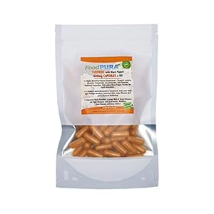 Food PURA Turmeric Curcumin & Organic Black Pepper Supplement 90 x HIGH Strength Capsules 600mg 90 Days Suitable for Vegetarians & Vegans Manufactured in The UK by FoodPURA