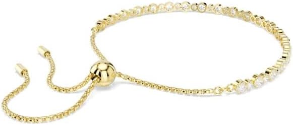 Matrix Tennis Armband, Vergoldetes Cupchain-Armband mit Weißen Kristallen und Kugelschiebeverschluss, Armbandlänge: 12-24 cm, Armbandbreite: 0.2 cm