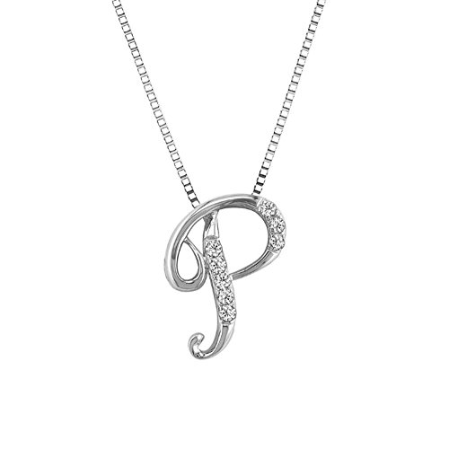 18K White Gold Initial"P" Pave with Diamond Pendant (54)