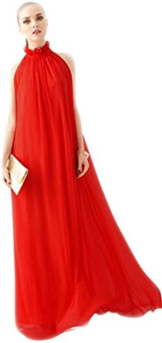 Chowsir Long Ruffle Neck Sleeveless Chiffon Maxi Dresses