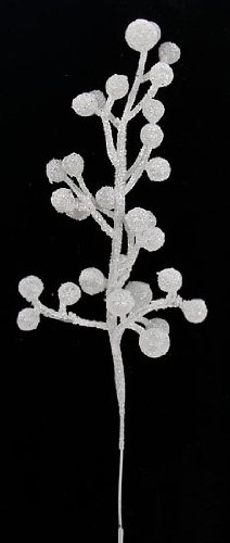 Factory Direct Craft Package of 24 Glittery White Artificial Berry Picks for Holiday Decorations or Floral Arranging
