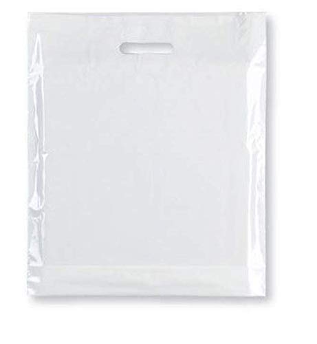 Sabco Strong Carrier Bags 15 x 18 x 3 Premium Quality - Clear Plastic Heavy Duty Patch Handle Plastic Bags for Fashion, Party, Boutique, Shopping (100)