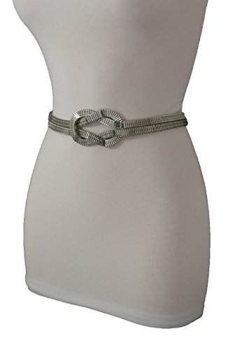 TFJ Women Fashion Belt Mesh Silver Metal Hip High Waist Infinity Braided Plus M L XL