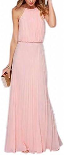 Cruiize Women's Classy Solid Color Halter Sleeveless Maxi Dress Pink red Small