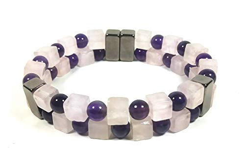 Auras by OsirisAURAS BY OSIRIS - Amethyst & Rose Quartz Bead Bracelet For Men And Women - Double Magnet Clasp - Good Luck & Confidence - Arthritis & Joint Pain