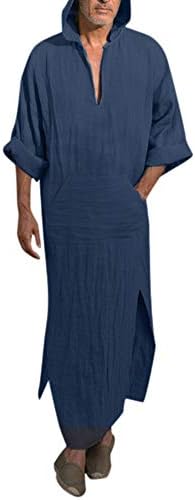 fanoud Mens Dress Kaftan Ethnic Robes Loose Solid Long Sleeve Loose Vintage Dress Kaftan