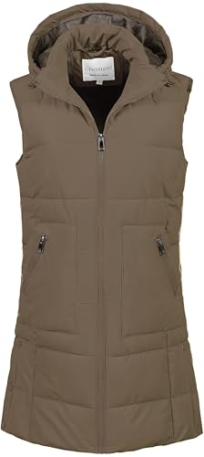 Chrisuno Womens Down Vest Fashion Puffy Vests Women Lightweight Long Puffer Sleeveless Jacket With Zipper Waterproof Winter Outerwear Brown XL at Amazon