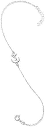 9+1 Inch Ext. Sterling Silver Anklet, 5/8 inch Anchor Charm, Spring Ring Clasp