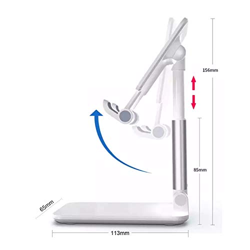 Foldable Cell Phone Stand, Height Telescopic and Angle Adjustable Desk Phone Holder Fits with Android Smartphones, iPhones, iPad, Kindle, and More Device with Screen up to 11 inch (Pearl White)