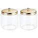 mDesign Modern Glass Bathroom Vanity Storage Organizer Canisters Jars for Cotton Balls, Swabs, Makeup Sponges, Bath Salts, Hair Ties, Jewelry - 2 Pack - Clear/Gold Brass