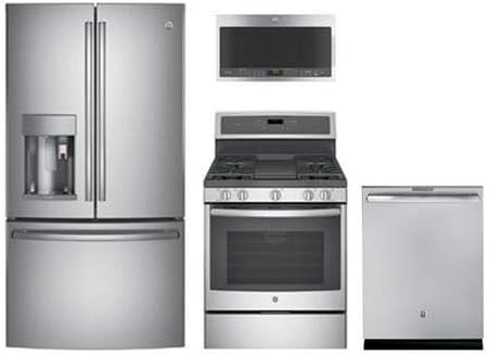 GE Profile 4Pcs Kitchen Package With PFE28PSKSS 36" fridge, PGB911SEJSS 30" Gas Range, PVM9005SJSS Over the Range Microwave Oven and PDT845SSJSS 24" Built In Fully Integ. Dishwasher in Stainless Steel