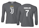 Spark Apparel Soccer Shirt #7 Cristiano Ronaldo Juve CR7 Boys Girls Youth Long Sleeve T-Shirt (Gray, Youth Medium)