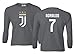 Spark Apparel Soccer Shirt #7 Cristiano Ronaldo Juve CR7 Boys Girls Youth Long Sleeve T-Shirt (Gray, Youth Medium)