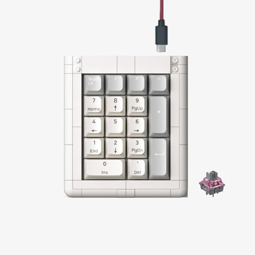 KBDcraft 01Adam 20% Numpad, 17-Key, Lego-Compatible Case, PBT Keycaps, Gasket Mount, Hot-swappable, Wired, Linear Switch, RGB, QMK, Vial for Win/Mac, Full Kit, White