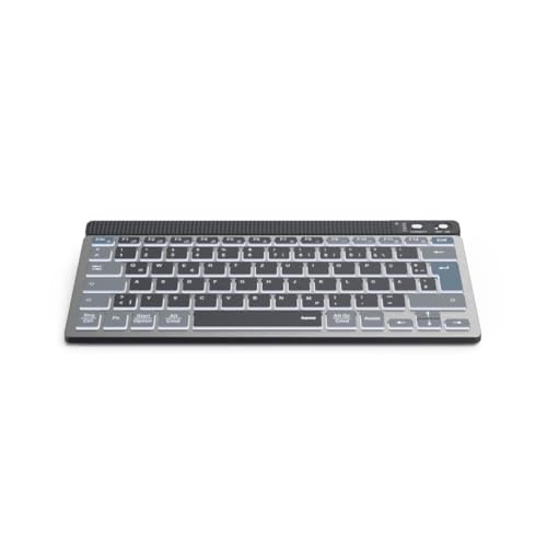 Hama Tastatur kabellos (Multi Device Tastatur mit Funk/Bluetooth für PC, Smartphone, Tablet, beleuchtet, dimmbar, mit Akku, klein, leise Scissortasten, Multimedia Tasten, deutsches QWERTZ-Layout)