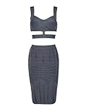 Whoinshop Women's Rayon Bodycon Top Skirt Set 2 Pieces Party Bandage Midi Dress