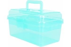 BangQiao Multipurpose Plastic Art and Craft Supply Storage Container Bin Case with Removable Tray and Handle, First Aid Box Organizer, Clear&Green