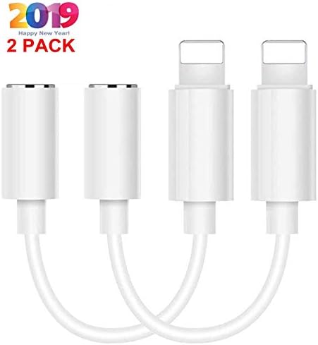 【2 Pack】 3.5 mm Headphone Jack Adapter for iPhone 7/8/plus/X/XS Dongle Headphone Cable for iPhone Splitter AUX 3.5mm Audio Jack Headphone Cable Earbud Adapter Support iOS 12