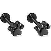 Niaspi 2Pcs 16G Stainless Steel Paw Cartilage Stud Earrings for Women Paw Print Flat Back Earrings Studs Labret Monroe Lip Rings Conch Helix Tragus Piercing Jewelry
