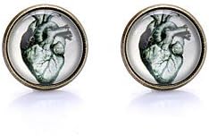 GIGA Lureme Simple Style Retro Anatomical Heart Time Gem Alloy Stud Earrrings