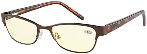 Eyecedar Computer Reading Glasses Women Metal Frame Spring Hinges,Light Amber Lens Reducing Screen Blue Light And Glare,Uv Protection Include Glasses Case Readers 1.00